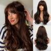 HAIRCUBE Long Brown Wig with Bangs Wave Curly Wigs for Women 26 inch Heat Resistant Natural Synthetic Wig for Daily Use view 1