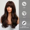 HAIRCUBE Long Brown Wig with Bangs Wave Curly Wigs for Women 26 inch Heat Resistant Natural Synthetic Wig for Daily Use view 3