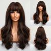 HAIRCUBE Long Brown Wig with Bangs Wave Curly Wigs for Women 26 inch Heat Resistant Natural Synthetic Wig for Daily Use view 4