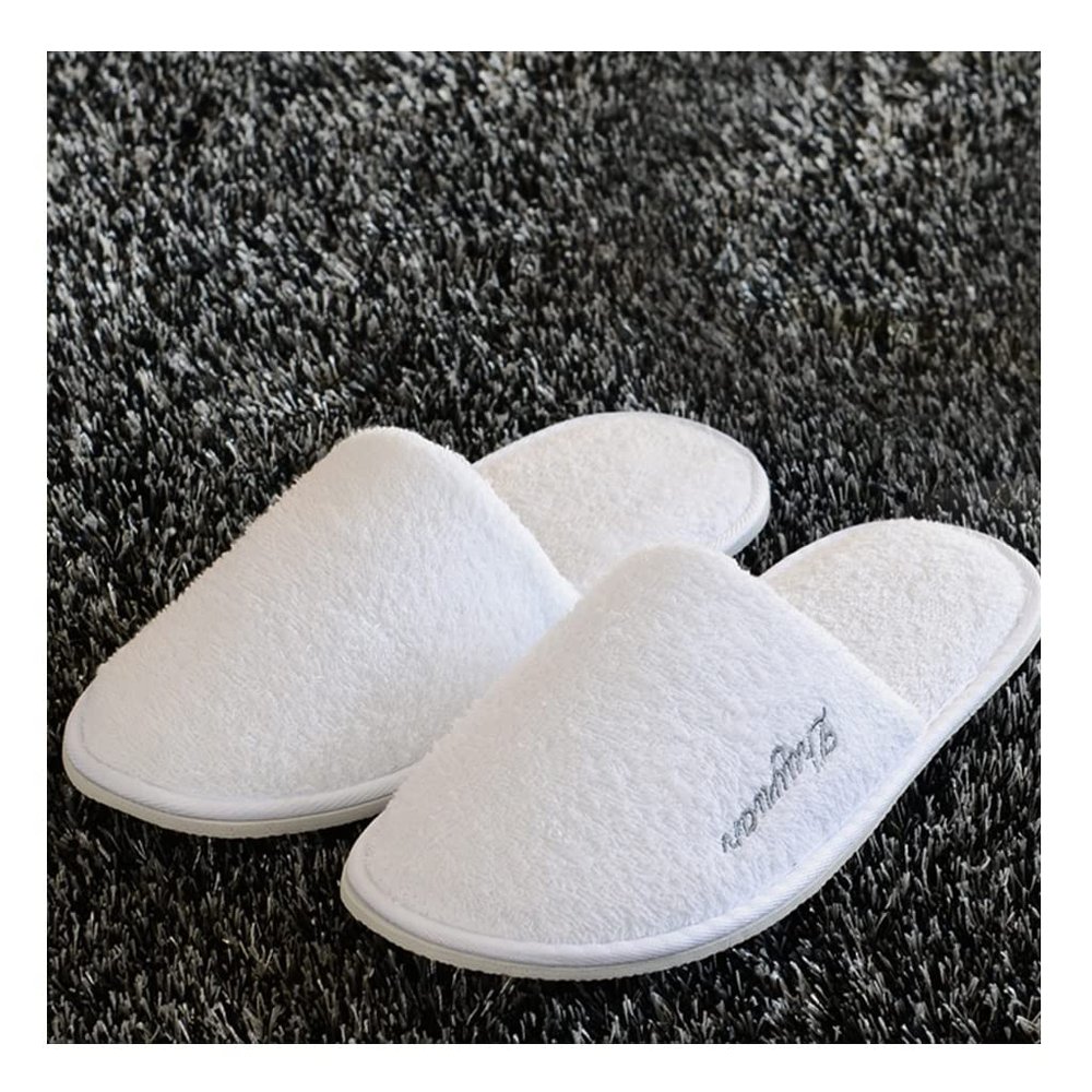 5 Pairs Closed Toe Non-Disposable SlippersTowel White Spa Slippers Fit Most Men and Women for Spa, Party Guest, Hotel and Travel (Color : White, Size : 31CM)