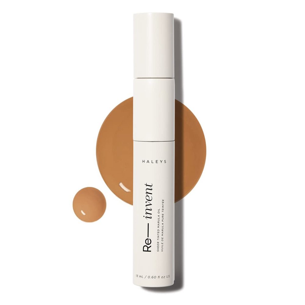 HALEYS Re-invent Sheer Tinted Marula Oil (Dark Neutral), Skin Tint, Tinted BB Moisturizer, Tinted Foundation, Face Oil, Hydrate Skin, Flexible Shades, Low to Med Coverage, For All Skin Types