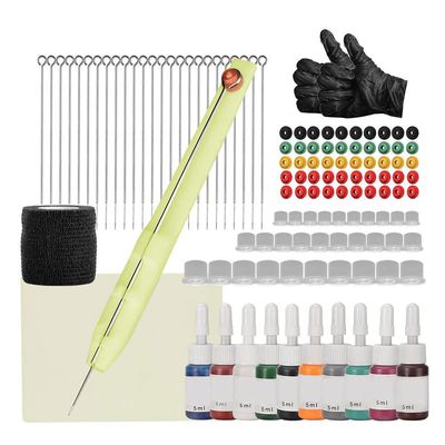 GGRICHYI Tattoo Kit Hand Poke N Stick Kit Tattoo Needles Tattoo Pen Ink Cups Stainless Steel 1 3 5 7 9RL Needles Yellow Temporary Tattoos