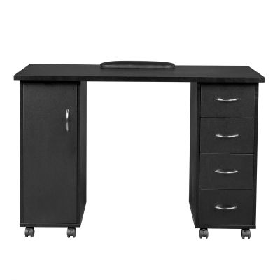 Goujxcy Rolling Nail Table Manicure Table Nail Desk Station, Beauty Salon Nail Station Desk Nail Art Equipment with 4 Drawers & Large Cabinet & Wrist Rest,Black