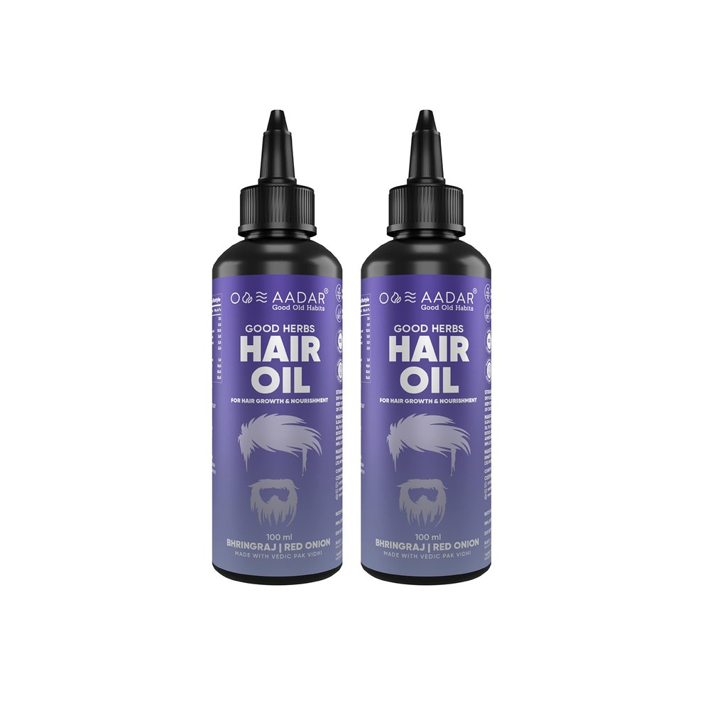 AADAR GOOD HERBS Hair Oil | Ayurvedic Hair Fall and Damage Control | Supports Hair Grows | Red Onion, Bhringraj, Hibiscus, Virgin Coconut | 100ml (Pack of 2)