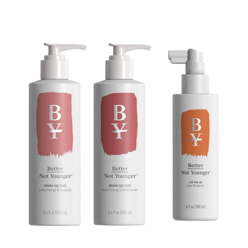 Better Not Younger Volume & Fullness Bundle: Wake Up Call Shampoo, 8 Oz. Conditioner, 8 Oz. and Lift Me Up Hair Thickener Bundle