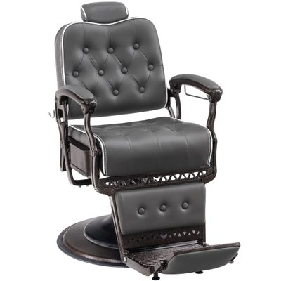 BarberPub Heavy Duty Metal Vintage Barber Chair All Purpose Reclining Hydraulic Pump Salon Beauty Spa Chair Hair Styling Equipment 9218 (Grey)
