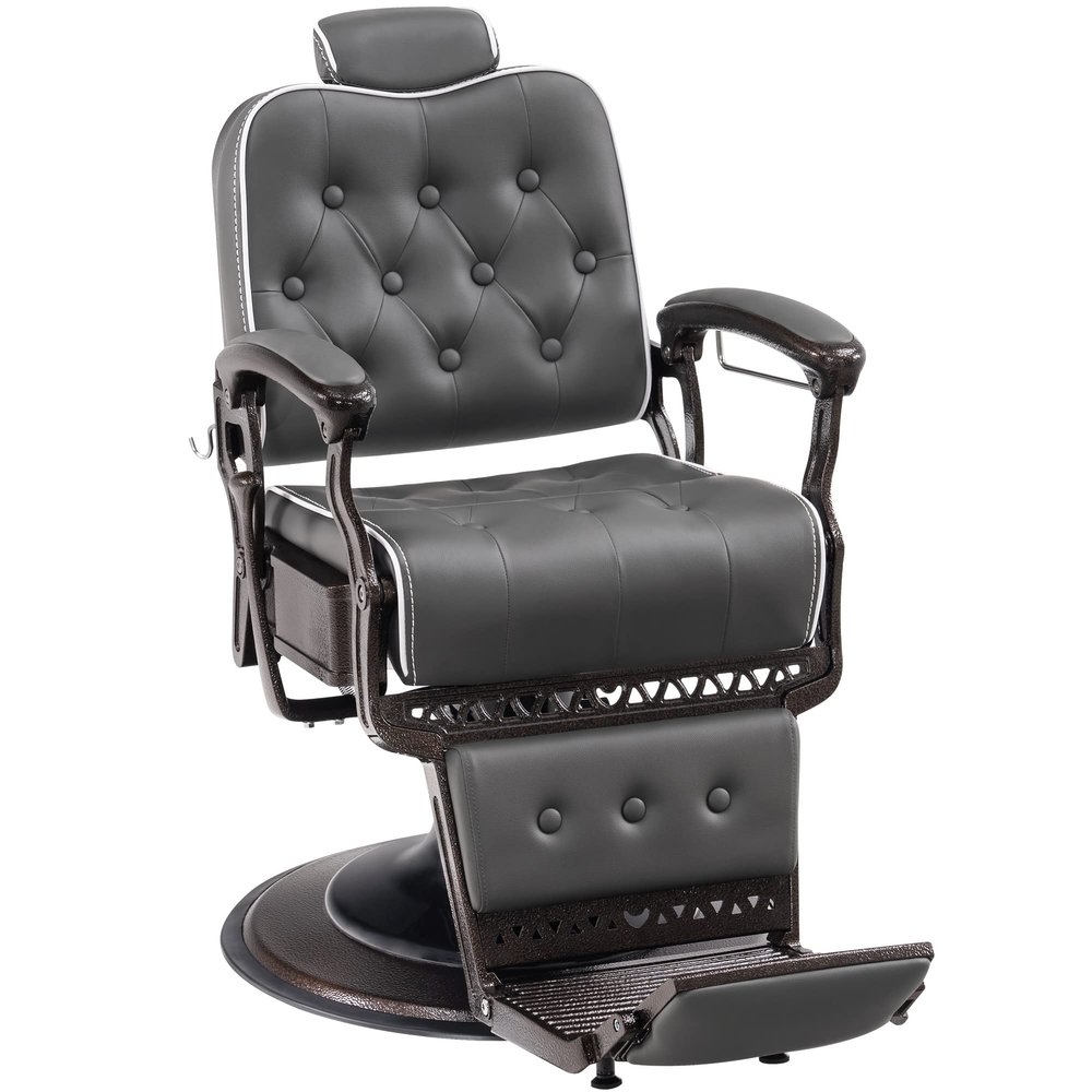 BarberPub Heavy Duty Metal Vintage Barber Chair All Purpose Reclining Hydraulic Pump Salon Beauty Spa Chair Hair Styling Equipment 9218 (Grey)