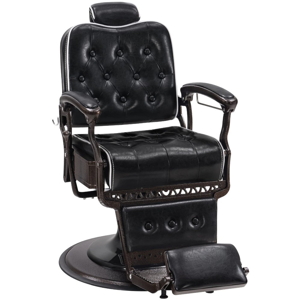 BarberPub Heavy Duty Metal Vintage Barber Chair All Purpose Reclining Hydraulic Pump Salon Beauty Spa Chair Hair Styling Equipment 9218 (Black)