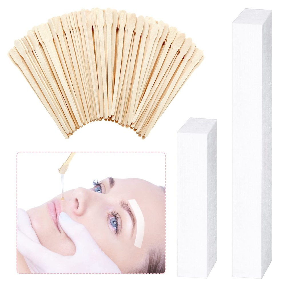 Leelosp 600 Pcs Waxing Kit Includes 400 Wax Paper Cloth Eyebrow Strips and 200 Wooden Smooth Applicator Sticks for Body Skin Hair Removal(White)