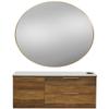 Pibbs 6002 Capri Styling Station - Latte Wood Cabinet, White Stone Top, Gold Handles, 34 Round Gold Aluminum Mirror, Built-in Holders, Fully Assembled - PIB-6002STD-LAT-WHT-GLD-RNDGLD view 1