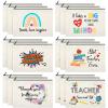 18 Pcs Teacher Makeup Bags for Women 6 Styles Canvas Pencil Bags Travel Toiletry Case with Zipper Gift for Teacher's Day Graduation Back to School (Cute) view 1