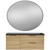Pibbs 6002 Capri Salon Styling Station - Beechwood Cabinet, Black Stone Top, Onyx Handles, 34 Round Black Aluminum Mirror, Built-in Holders, Fully Assembled - PIB-6002STD-BEE-BLK-BLK-RNDBLK view 1