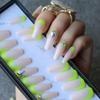 MqpQ Coffin Neon Green At The Bottom French Style False Nails Glitter Crystal Summer Full Set Nail Box Matching UV Gel Nude Fake Nail view 2