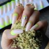MqpQ Coffin Neon Green At The Bottom French Style False Nails Glitter Crystal Summer Full Set Nail Box Matching UV Gel Nude Fake Nail view 3