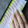 MqpQ Coffin Neon Green At The Bottom French Style False Nails Glitter Crystal Summer Full Set Nail Box Matching UV Gel Nude Fake Nail view 4