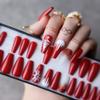 MqpQ Christmas Nails Painting Snowflake Christmas Tree Ombre Glitter Diamond Fasle Nails Red Coffin Fake Nails Gifts For Girl Friend view 4