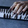MqpQ Gel Deep Olive Green Bling Crystal Luxury Acrylic Nails Fake Nails Ballet UV Glossy Reuse Black Box Extra Coffin False Nails view 2