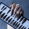 MqpQ Gel Deep Olive Green Bling Crystal Luxury Acrylic Nails Fake Nails Ballet UV Glossy Reuse Black Box Extra Coffin False Nails view 4