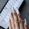 MqpQ Luxury White Coffin False Nails Red Outline French Rhinestone Fake Nails Box Press On Nails Ballet view 3