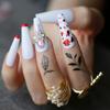 MqpQ Luxury White Coffin False Nails Red Outline French Rhinestone Fake Nails Box Press On Nails Ballet view 4