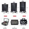 DWLOMHE Lighted Cosmetics Rolling Case and Tilt Mirror Lighted Cosmetics Organizer Storage Case Box Professional Artist Trolley Studio Free Standing Case view 2