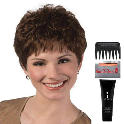Bundle - 5 Items: Jamie Wig by Estetica, Christy's Wigs Q & A Booklet, 2oz Travel Size Wig Shampoo, Wig Cap & Wide Tooth Comb - Color: R344LF58