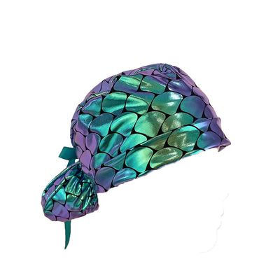 Turn Up Ponytail Medical Scrub Cap  Watermelon  Mermaid Scales - Dr. Hats, Nurses Hats. Scrub Hat for Women Blue