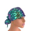 Turn Up Ponytail Medical Scrub Cap  Watermelon  Mermaid Scales - Dr. Hats, Nurses Hats. Scrub Hat for Women Blue view 2