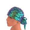 Turn Up Ponytail Medical Scrub Cap  Watermelon  Mermaid Scales - Dr. Hats, Nurses Hats. Scrub Hat for Women Blue view 4