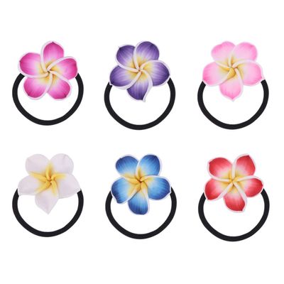 Lurrose Plumeria Hair Ties 24PCS Soft Ceramic Hair Ring Colorful Flower Hair Rope Hawaiian Flower Hair Accessory for Wedding Beach Party Vacation