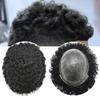 Afro Curly Toupee for Black Men 8X10 Full Poly African American Human Hair Systems All Injected PU Skin Kinky Curly Wigs Durable Afro Wave Hairpiece Replacement Units (12MM Afro Wave, 1# Jet Black) view 1