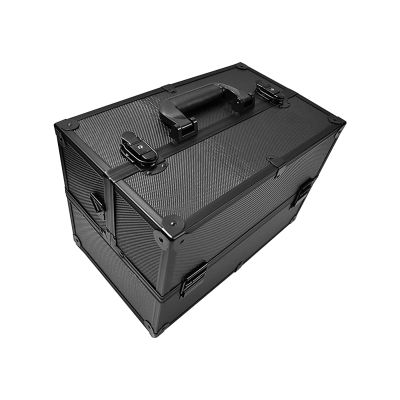 DMCESWFC with Handle/2-Tier Trays/Aluminum/Makeup Artist Box,Dividers/Large Capacity/Portable/Makeup Train Case,for/Travel (Black)