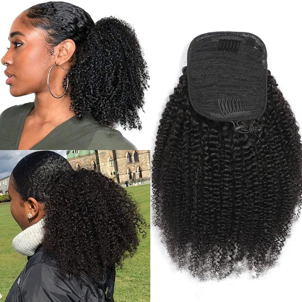 Doren Afro Kinky Curly Ponytail Human Hair 4B 4C Drawsting Wrap Around Ponytail Extensions For Women Clip In Brailian Hair 14inch