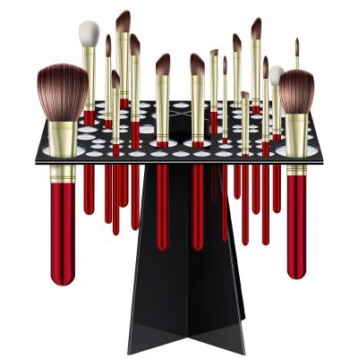 72 Holes Acrylic Makeup Brush Stand - Collapsible Holder & Dryer for Makeup Artist, Nail Brush, Paintbrush, Black