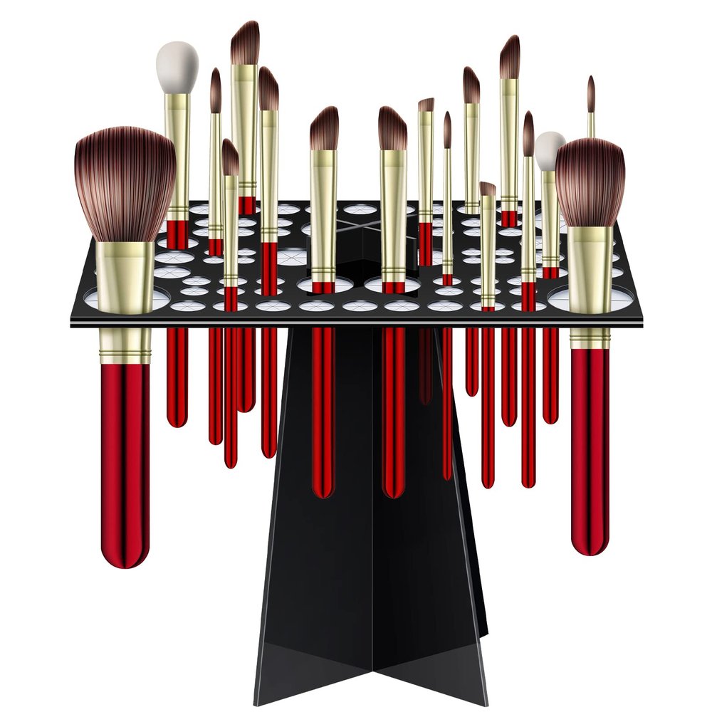 72 Holes Acrylic Makeup Brush Stand - Collapsible Holder & Dryer for Makeup Artist, Nail Brush, Paintbrush, Black