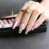 MqpQ Handmade Fashion Gel V Diamond French Glitter Nude Color UV Glossy Match Metal Coffin Fake Nails Medium Length view 1