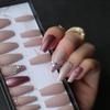 MqpQ Handmade Fashion Gel V Diamond French Glitter Nude Color UV Glossy Match Metal Coffin Fake Nails Medium Length view 2