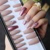 MqpQ Handmade Fashion Gel V Diamond French Glitter Nude Color UV Glossy Match Metal Coffin Fake Nails Medium Length view 3