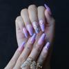 MqpQ Middle Length Coffin Lovely Ombre Violet Acrylic Nails Crystal Art False Nalis Tips Press On Nails Cute Custom Private Label Box view 1
