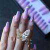 MqpQ Middle Length Coffin Lovely Ombre Violet Acrylic Nails Crystal Art False Nalis Tips Press On Nails Cute Custom Private Label Box view 2