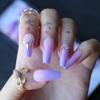 MqpQ Middle Length Coffin Lovely Ombre Violet Acrylic Nails Crystal Art False Nalis Tips Press On Nails Cute Custom Private Label Box view 3