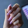 MqpQ Middle Length Coffin Lovely Ombre Violet Acrylic Nails Crystal Art False Nalis Tips Press On Nails Cute Custom Private Label Box view 4