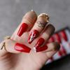 MqpQ 24 pieces Christmas Reindeer False Nails Hand Painted Elk Red 3D Acrylic Crystal DIY Style Art Fake Nalis Tips Press On Nails view 3