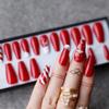 MqpQ Christmas Candycane Coffin False Nails With Box Acrylic Crystal DIY Style Art Fake Nalis Tips Press On Nails Snow Christmas Hat view 2