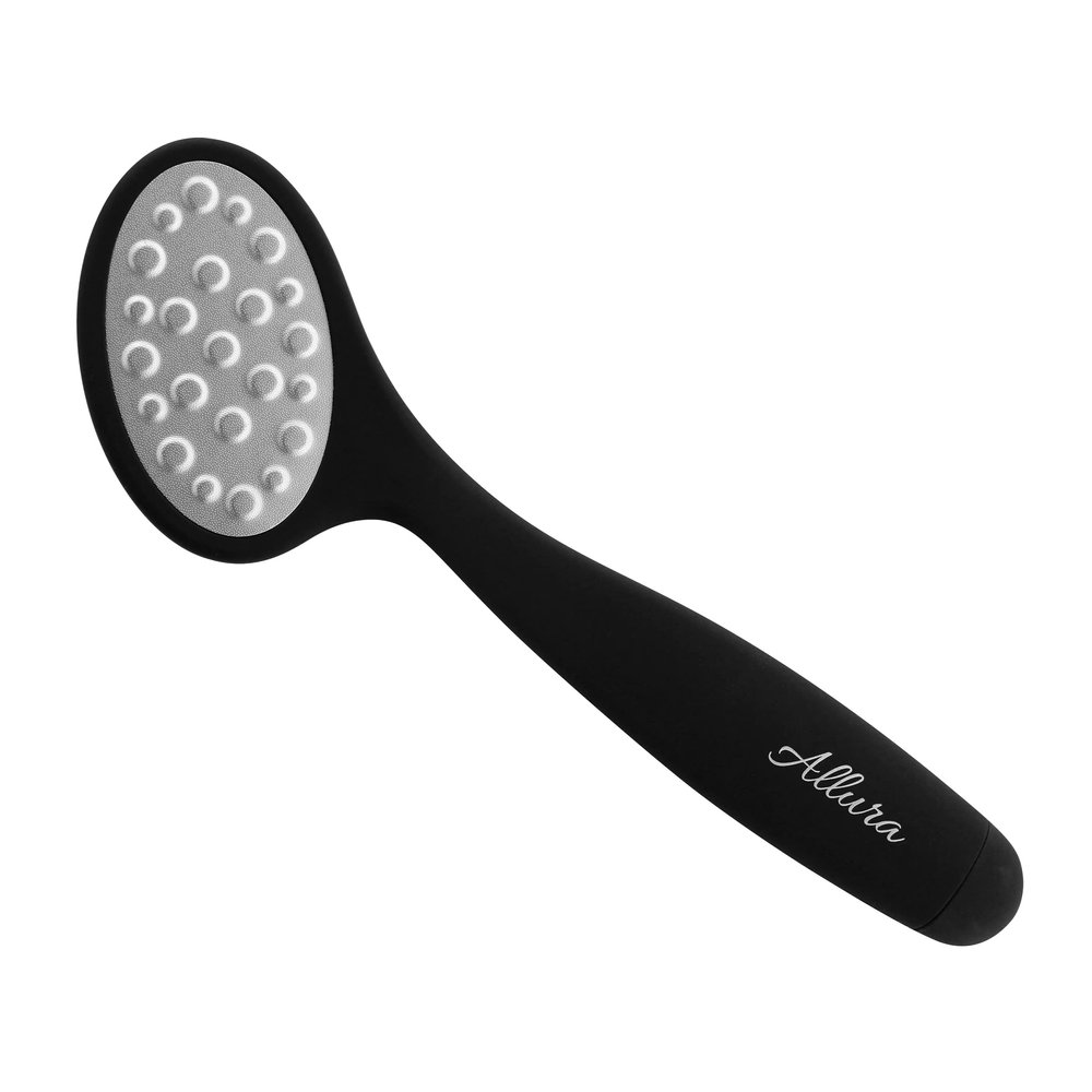 Allura 3-in-1 Foot File Callus Remover Sole Smoother Scrubber Rasp Hard Skin Remover Stainless Steel Pedicure Pumice, Double-Sided Fine and Coarse, Black (Travel Bag Included)