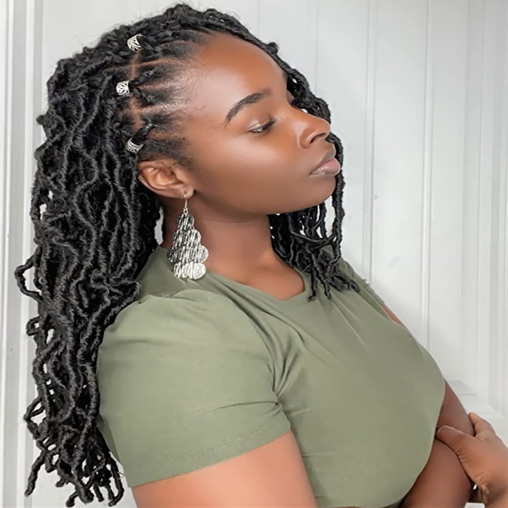 14 Inch Soft Locs Crochet Hair 6 Packs Short Straight Pre-looped New Faux Locs Crochet Hair, 2#(Off Black)