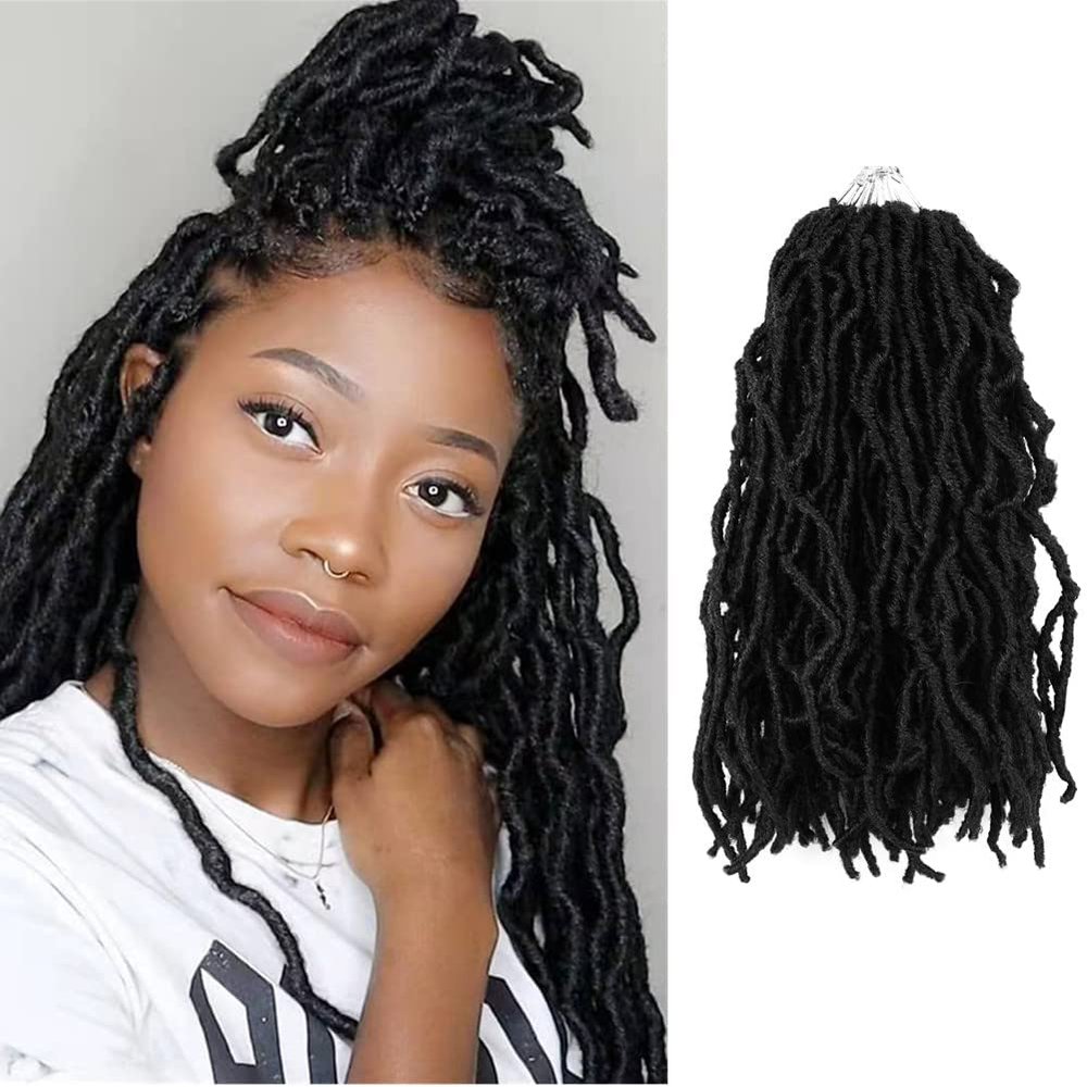 14 Inch Soft Locs Crochet Hair 6 Packs Short Straight Pre-looped New Faux Locs Crochet Hair, 1B(Natural Black)