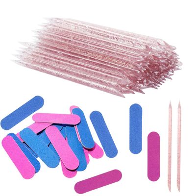 100 PCS Nail Sticks, 100 PCS Mini Nail Files Double Sided Nail Buffer, Nail Care Sticks, Cuticle Manicure and Pedicure Stick for Fingernail, Cleaning Cuticle Stick - Pink