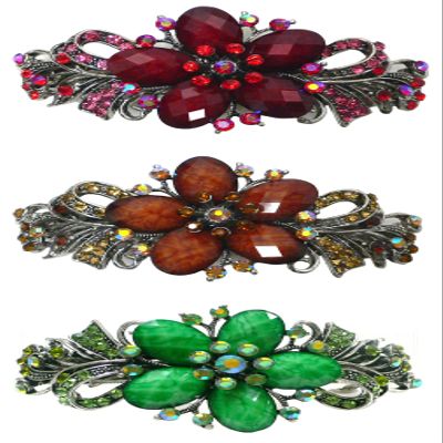 Set of 3 jcgy Large Barrettes Sparkly Crystals Thick Hair Hairclips for Women 0052-3brownGreenRed