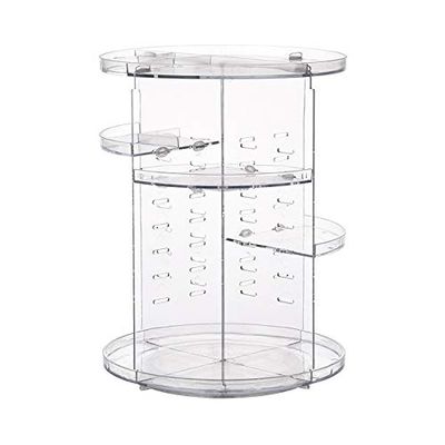 AFULILI Makeup Organizer Box 360 Rotating Perfume Stand Bathroom Storage Cosmetics Display Stand Space Saving and Large Capacity Case (Transparent)
